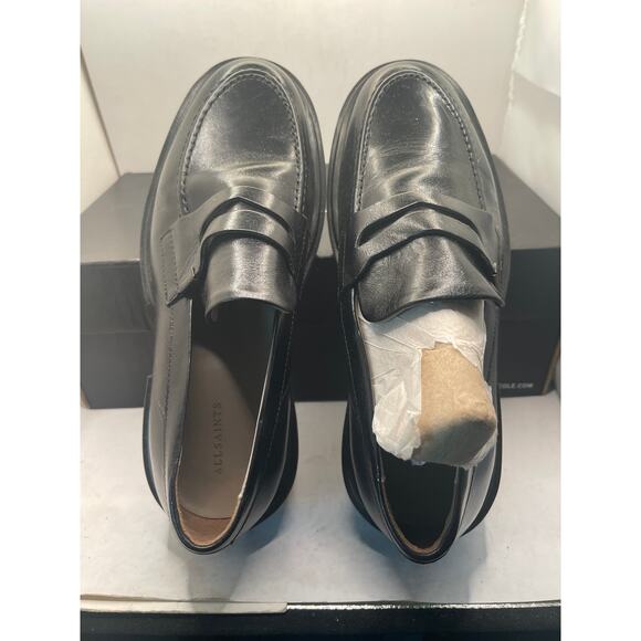 AllSaints Lola WF0052Z Penny Loafers Women 8 Black Leather Slip On Shoes WF0052Z - Picture 5 of 10